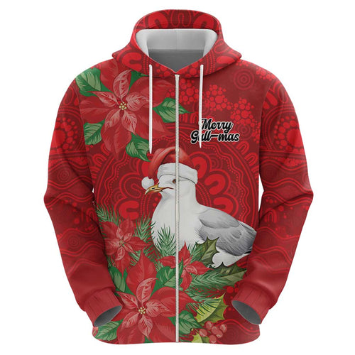 Australian Silver Gull Zip Hoodie Aboriginal Inspired Christmas - Aussie Hoodie