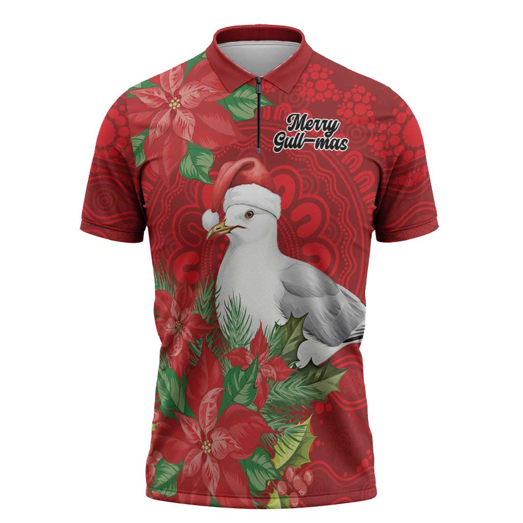 Australian Silver Gull Zipper Polo Shirt Aboriginal Inspired Christmas - Aussie Hoodie