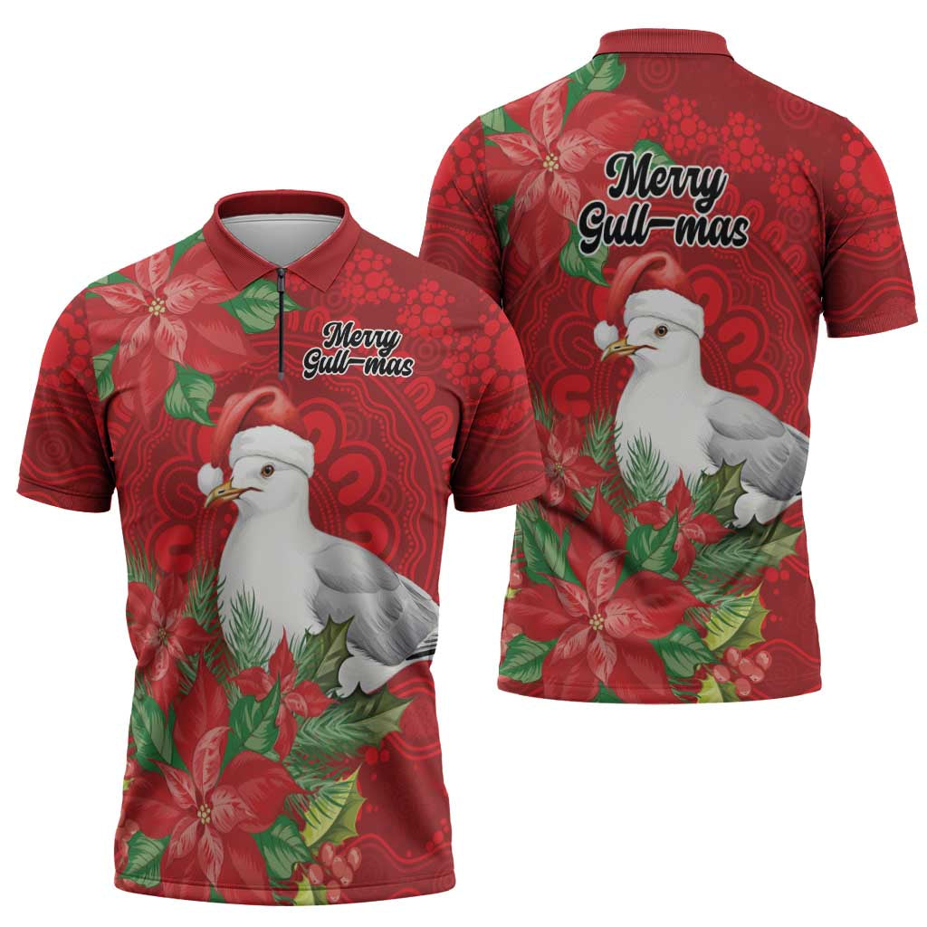 Australian Silver Gull Zipper Polo Shirt Aboriginal Inspired Christmas - Aussie Hoodie
