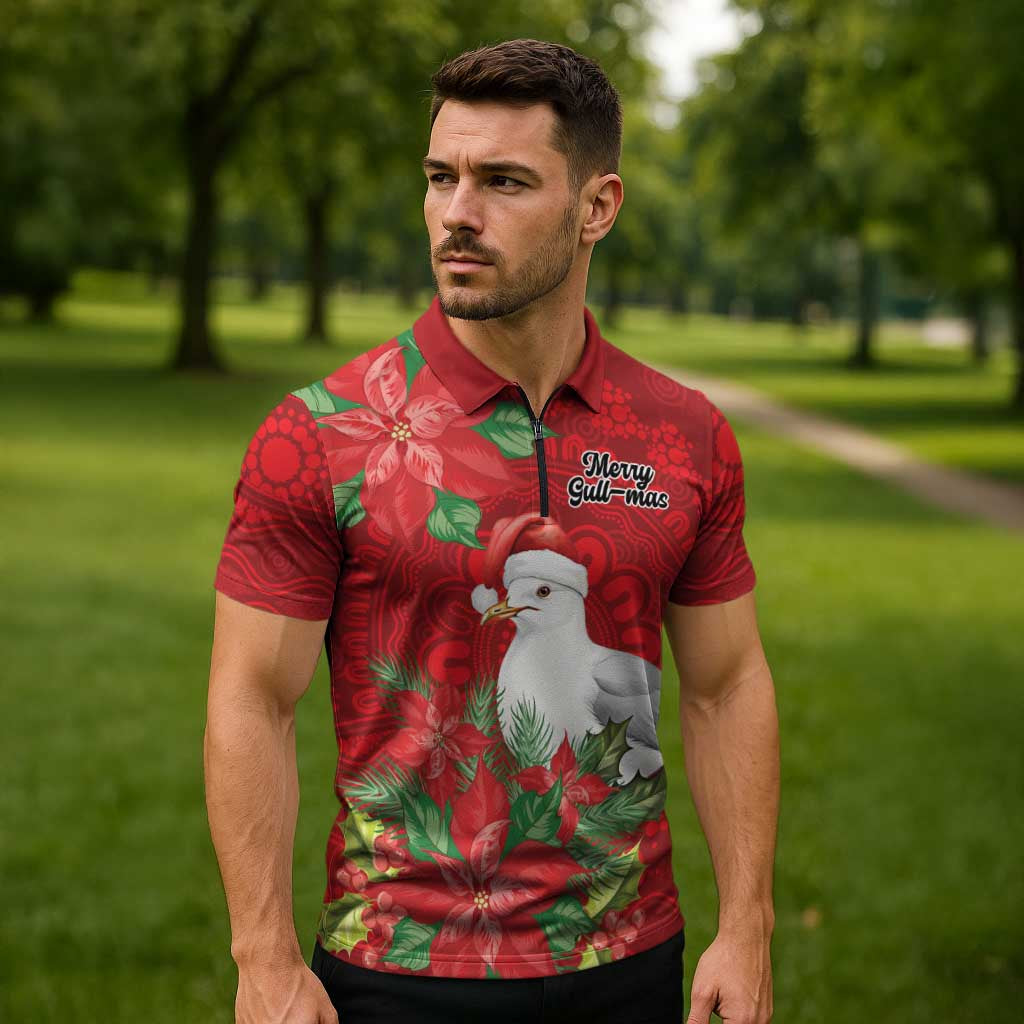 Australian Silver Gull Zipper Polo Shirt Aboriginal Inspired Christmas - Aussie Hoodie