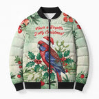 Watercolor Floral Crimson Rosella Bomber Puffer Jacket It’s Aussie Christmas Time! - Aussie Hoodie