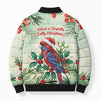 Watercolor Floral Crimson Rosella Bomber Puffer Jacket It’s Aussie Christmas Time! - Aussie Hoodie