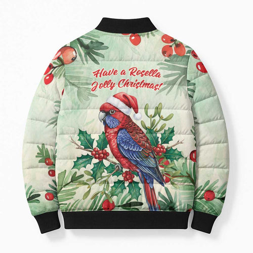Watercolor Floral Crimson Rosella Bomber Puffer Jacket It’s Aussie Christmas Time! - Aussie Hoodie