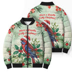 Watercolor Floral Crimson Rosella Bomber Puffer Jacket It’s Aussie Christmas Time! - Aussie Hoodie