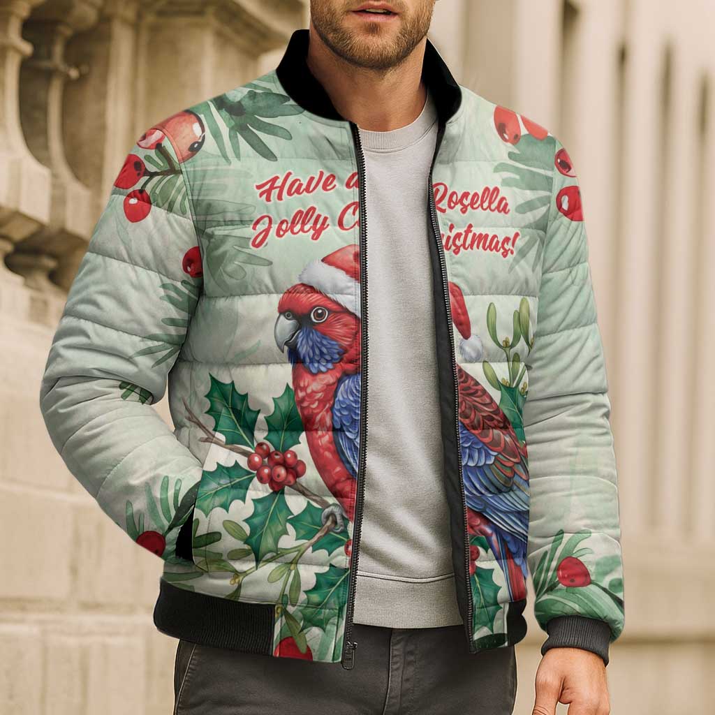 Watercolor Floral Crimson Rosella Bomber Puffer Jacket It’s Aussie Christmas Time! - Aussie Hoodie