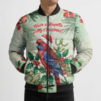 Watercolor Floral Crimson Rosella Bomber Puffer Jacket It’s Aussie Christmas Time! - Aussie Hoodie