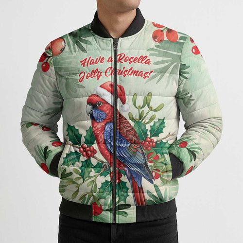 Watercolor Floral Crimson Rosella Bomber Puffer Jacket It’s Aussie Christmas Time! - Aussie Hoodie