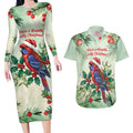 Watercolor Floral Crimson Rosella Couples Matching Long Sleeve Bodycon Dress and Hawaiian Shirt It’s Aussie Christmas Time! - Aussie Hoodie