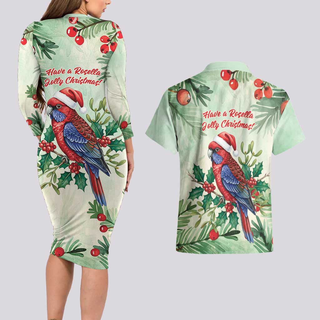 Watercolor Floral Crimson Rosella Couples Matching Long Sleeve Bodycon Dress and Hawaiian Shirt It’s Aussie Christmas Time! - Aussie Hoodie