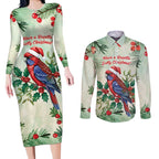 Watercolor Floral Crimson Rosella Couples Matching Long Sleeve Bodycon Dress and Long Sleeve Button Shirt It’s Aussie Christmas Time! - Aussie Hoodie
