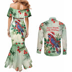 Watercolor Floral Crimson Rosella Couples Matching Mermaid Dress and Long Sleeve Button Shirt It’s Aussie Christmas Time! - Aussie Hoodie