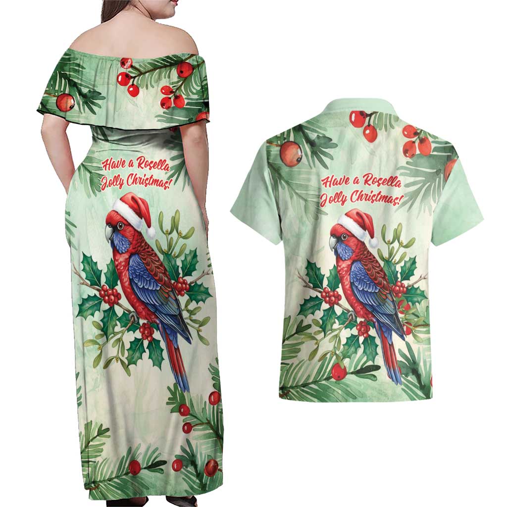 Watercolor Floral Crimson Rosella Couples Matching Off Shoulder Maxi Dress and Hawaiian Shirt It’s Aussie Christmas Time! - Aussie Hoodie