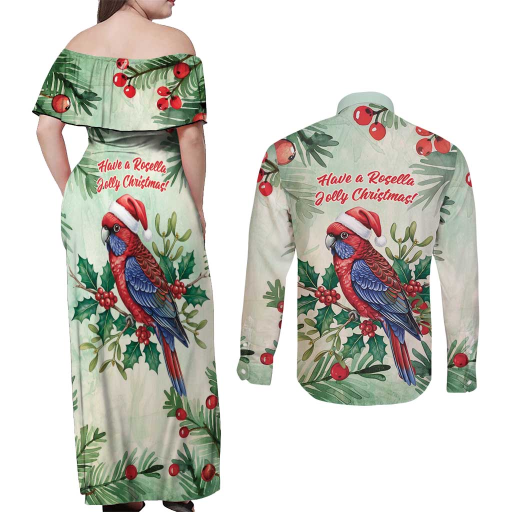 Watercolor Floral Crimson Rosella Couples Matching Off Shoulder Maxi Dress and Long Sleeve Button Shirt It’s Aussie Christmas Time! - Aussie Hoodie