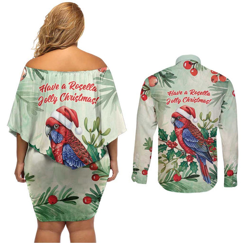 Watercolor Floral Crimson Rosella Couples Matching Off Shoulder Short Dress and Long Sleeve Button Shirt It’s Aussie Christmas Time! - Aussie Hoodie