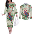 Watercolor Floral Crimson Rosella Couples Matching Off The Shoulder Long Sleeve Dress and Long Sleeve Button Shirt It’s Aussie Christmas Time! - Aussie Hoodie