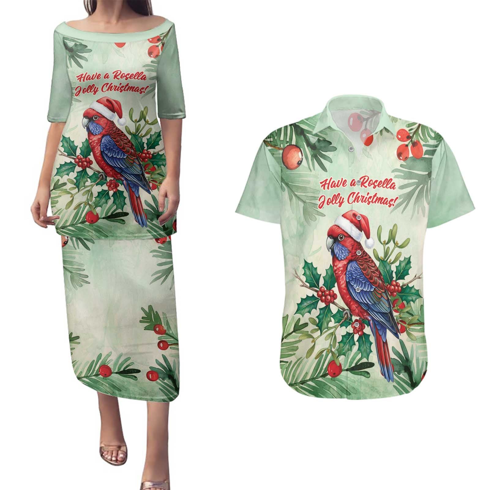 Watercolor Floral Crimson Rosella Couples Matching Puletasi and Hawaiian Shirt It’s Aussie Christmas Time! - Aussie Hoodie