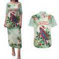 Watercolor Floral Crimson Rosella Couples Matching Puletasi and Hawaiian Shirt It’s Aussie Christmas Time! - Aussie Hoodie
