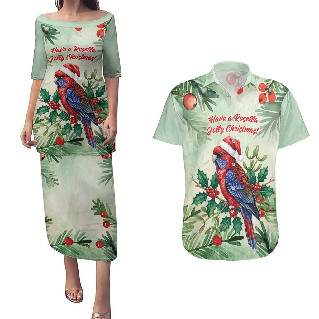 Watercolor Floral Crimson Rosella Couples Matching Puletasi and Hawaiian Shirt It’s Aussie Christmas Time! - Aussie Hoodie
