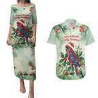 Watercolor Floral Crimson Rosella Couples Matching Puletasi and Hawaiian Shirt It’s Aussie Christmas Time! - Aussie Hoodie