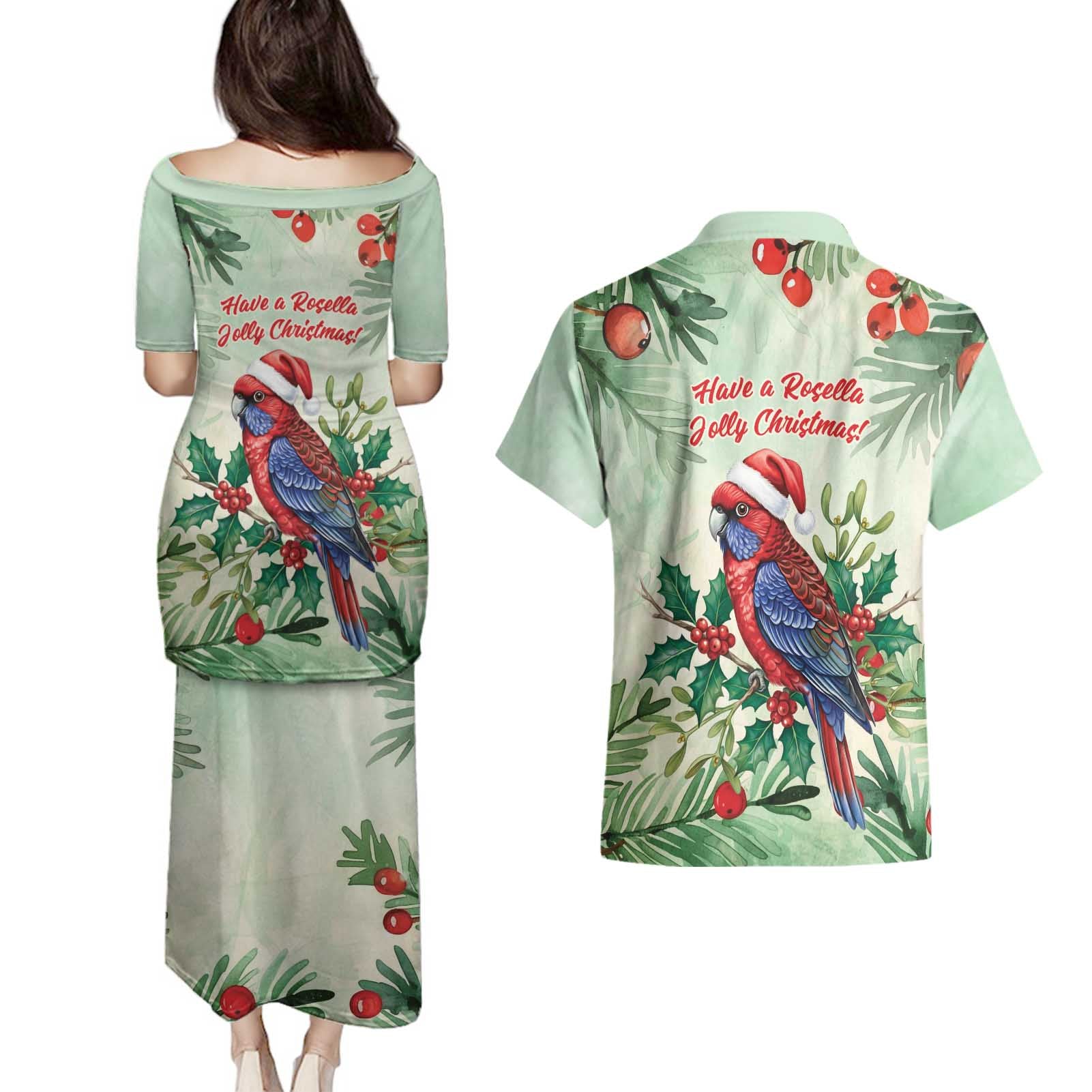 Watercolor Floral Crimson Rosella Couples Matching Puletasi and Hawaiian Shirt It’s Aussie Christmas Time! - Aussie Hoodie