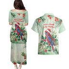 Watercolor Floral Crimson Rosella Couples Matching Puletasi and Hawaiian Shirt It’s Aussie Christmas Time! - Aussie Hoodie