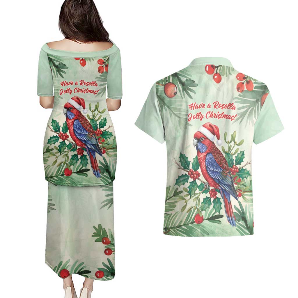 Watercolor Floral Crimson Rosella Couples Matching Puletasi and Hawaiian Shirt It’s Aussie Christmas Time! - Aussie Hoodie