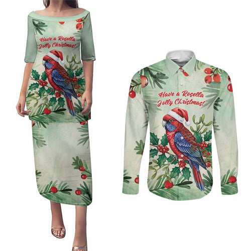 Watercolor Floral Crimson Rosella Couples Matching Puletasi and Long Sleeve Button Shirt It’s Aussie Christmas Time! - Aussie Hoodie