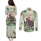 Watercolor Floral Crimson Rosella Couples Matching Puletasi and Long Sleeve Button Shirt It’s Aussie Christmas Time! - Aussie Hoodie