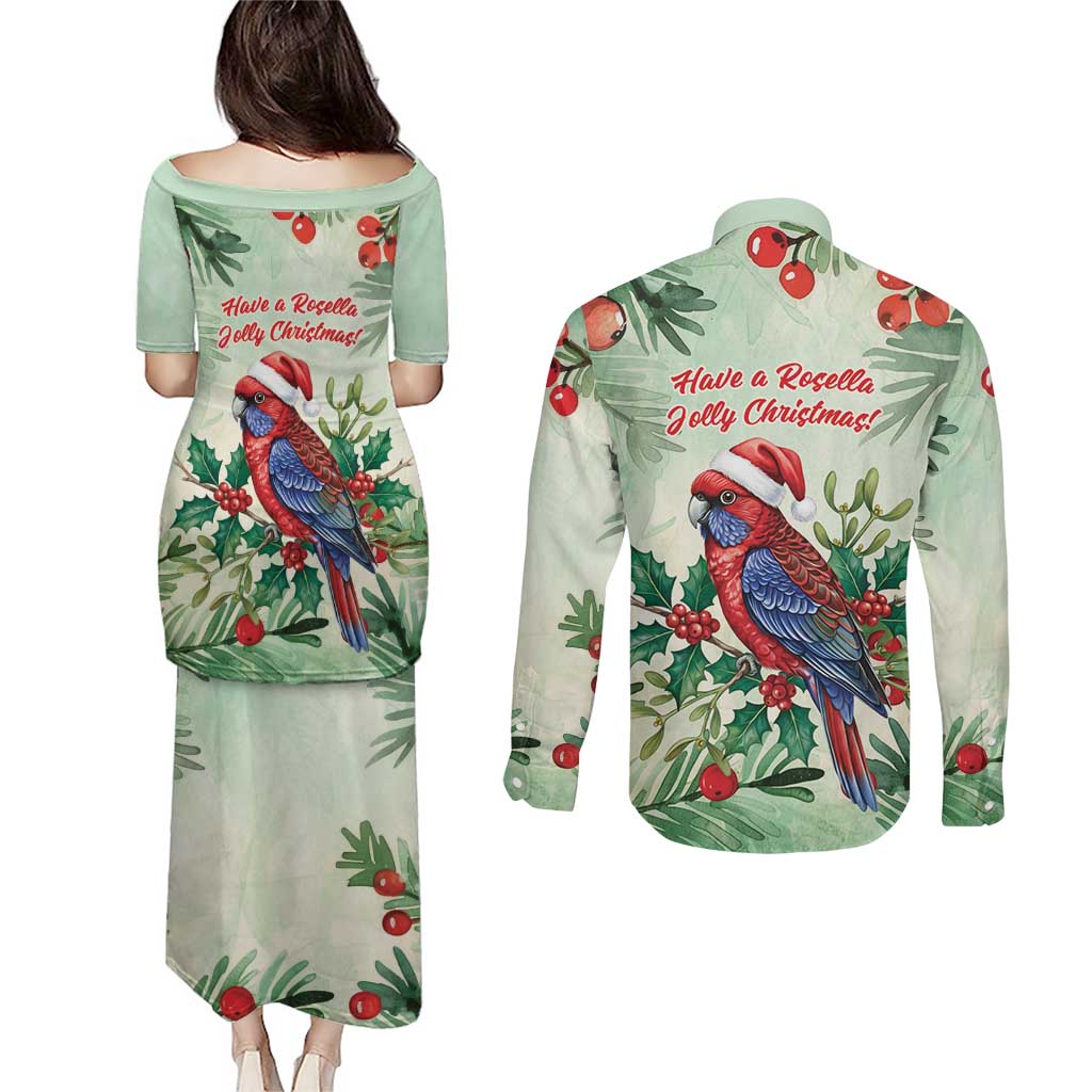 Watercolor Floral Crimson Rosella Couples Matching Puletasi and Long Sleeve Button Shirt It’s Aussie Christmas Time! - Aussie Hoodie