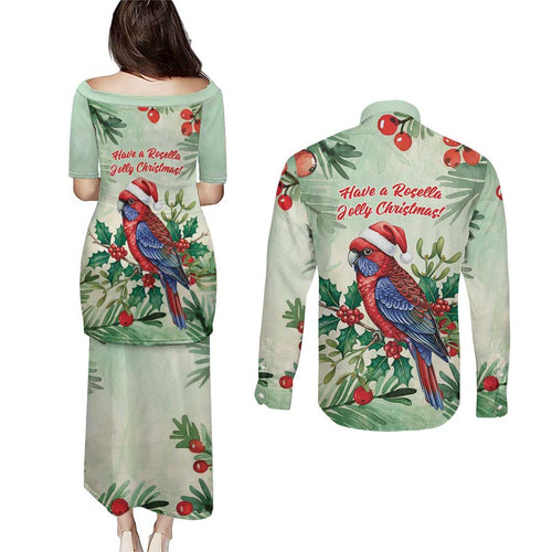 Watercolor Floral Crimson Rosella Couples Matching Puletasi and Long Sleeve Button Shirt It’s Aussie Christmas Time! - Aussie Hoodie