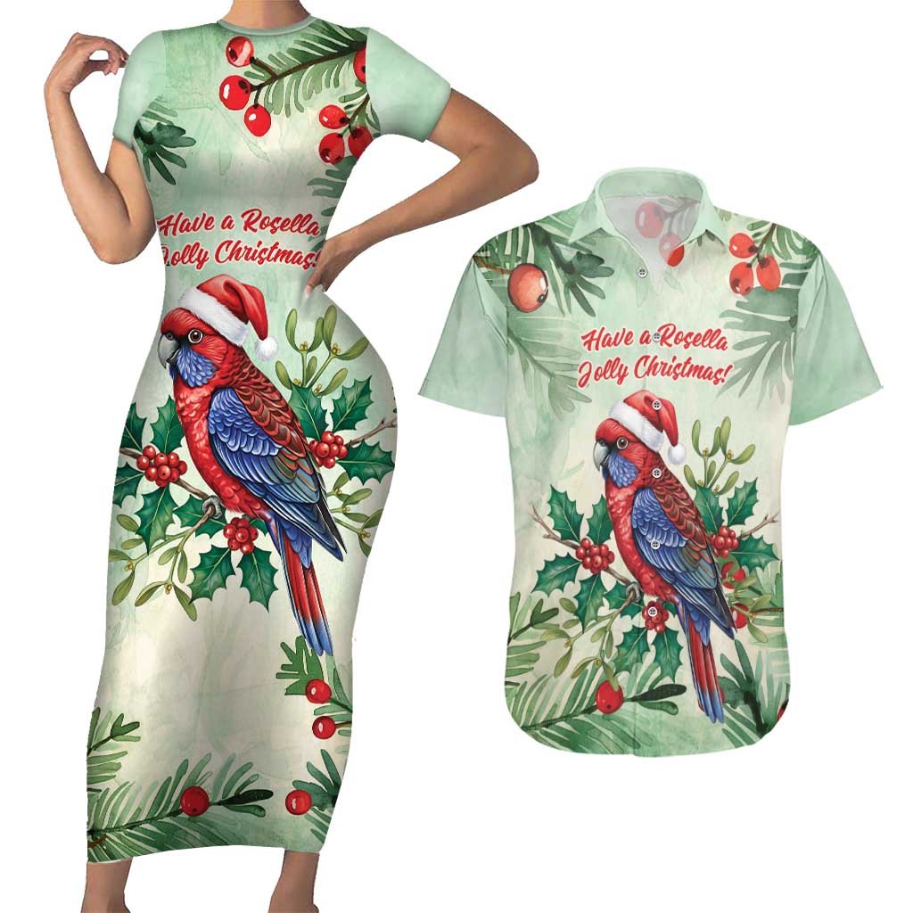 Watercolor Floral Crimson Rosella Couples Matching Short Sleeve Bodycon Dress and Hawaiian Shirt It’s Aussie Christmas Time! - Aussie Hoodie