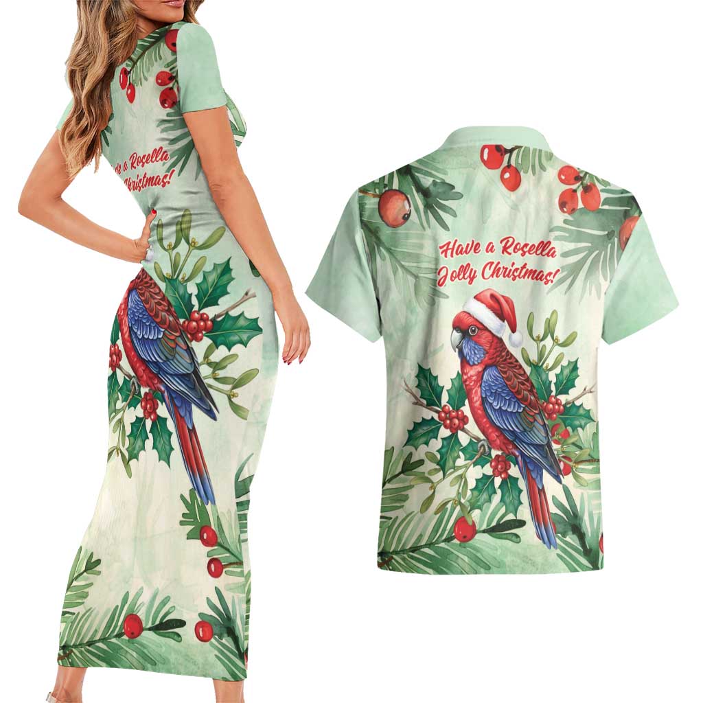 Watercolor Floral Crimson Rosella Couples Matching Short Sleeve Bodycon Dress and Hawaiian Shirt It’s Aussie Christmas Time! - Aussie Hoodie