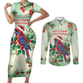 Watercolor Floral Crimson Rosella Couples Matching Short Sleeve Bodycon Dress and Long Sleeve Button Shirt It’s Aussie Christmas Time! - Aussie Hoodie