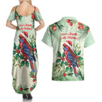 Watercolor Floral Crimson Rosella Couples Matching Summer Maxi Dress and Hawaiian Shirt It’s Aussie Christmas Time! - Aussie Hoodie