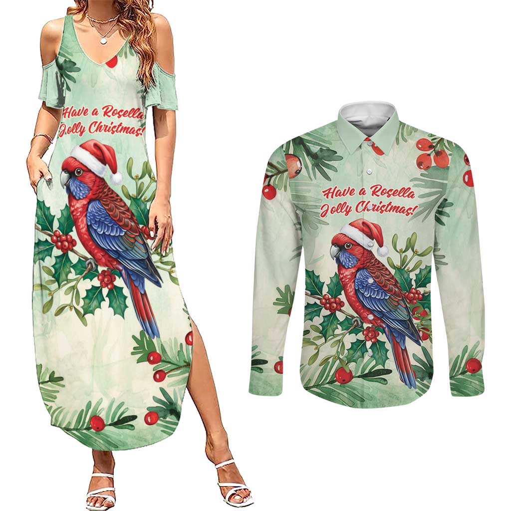 Watercolor Floral Crimson Rosella Couples Matching Summer Maxi Dress and Long Sleeve Button Shirt It’s Aussie Christmas Time! - Aussie Hoodie