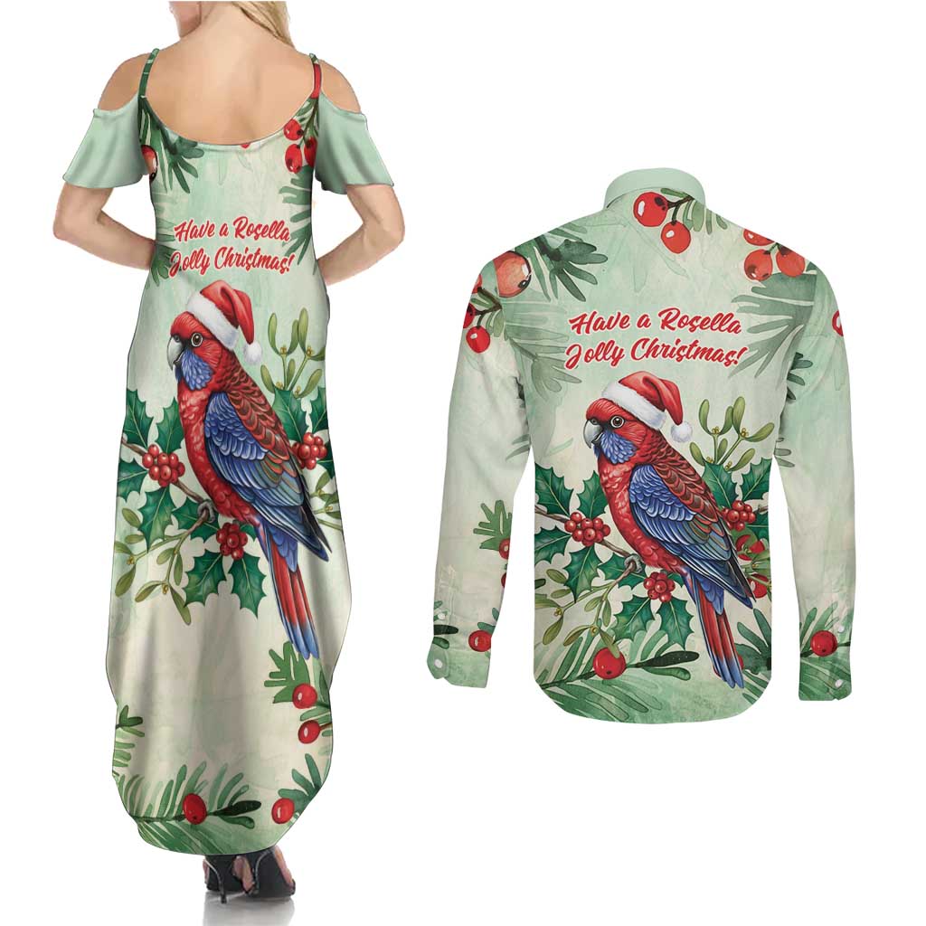 Watercolor Floral Crimson Rosella Couples Matching Summer Maxi Dress and Long Sleeve Button Shirt It’s Aussie Christmas Time! - Aussie Hoodie