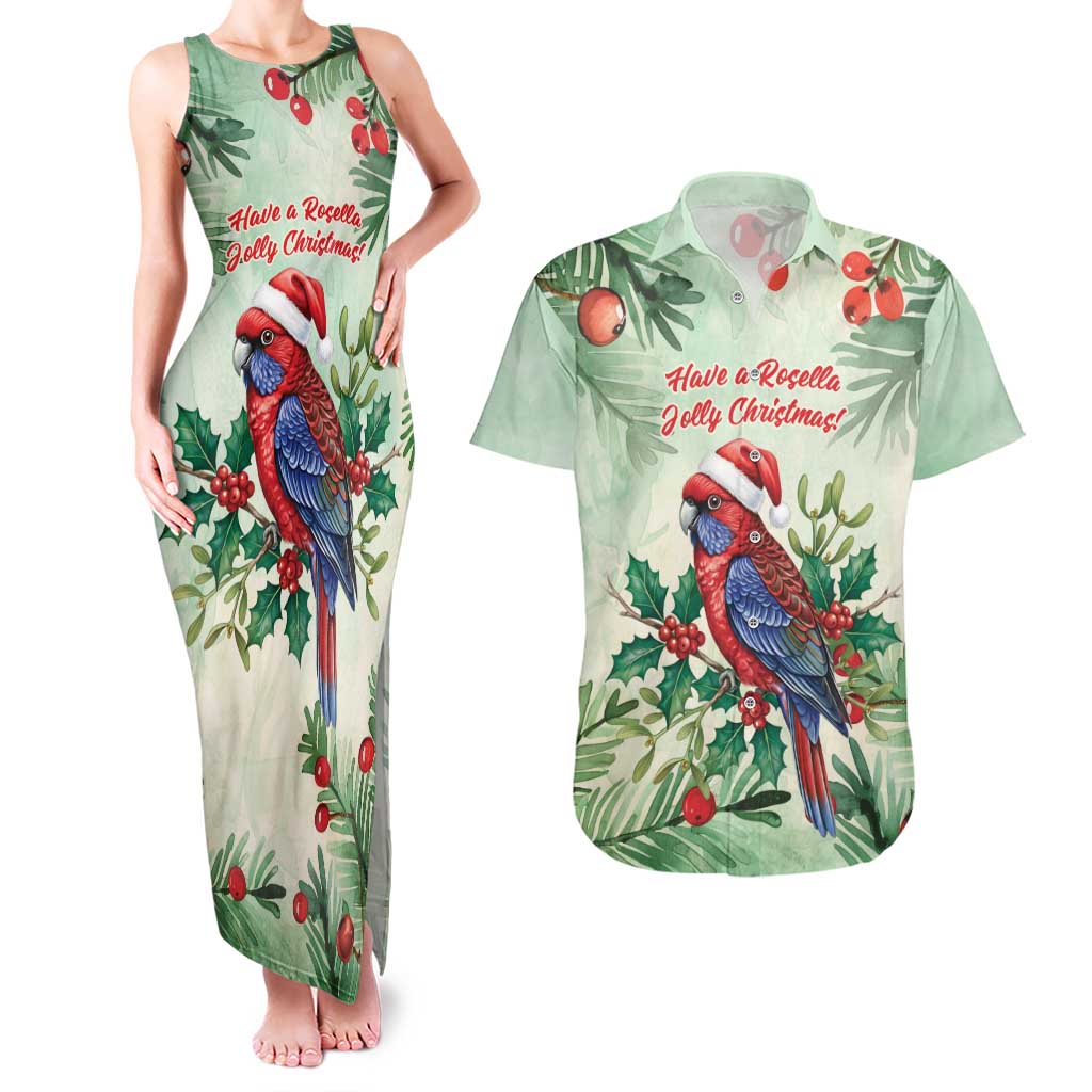 Watercolor Floral Crimson Rosella Couples Matching Tank Maxi Dress and Hawaiian Shirt It’s Aussie Christmas Time! - Aussie Hoodie