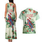 Watercolor Floral Crimson Rosella Couples Matching Tank Maxi Dress and Hawaiian Shirt It’s Aussie Christmas Time! - Aussie Hoodie