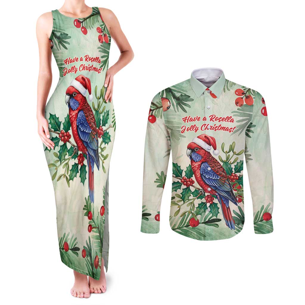 Watercolor Floral Crimson Rosella Couples Matching Tank Maxi Dress and Long Sleeve Button Shirt It’s Aussie Christmas Time! - Aussie Hoodie