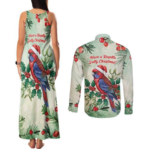 Watercolor Floral Crimson Rosella Couples Matching Tank Maxi Dress and Long Sleeve Button Shirt It’s Aussie Christmas Time! - Aussie Hoodie