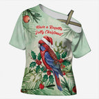 Watercolor Floral Crimson Rosella Cross Shoulder Shirt It’s Aussie Christmas Time! - Aussie Hoodie