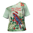 Watercolor Floral Crimson Rosella Cross Shoulder Shirt It’s Aussie Christmas Time! - Aussie Hoodie