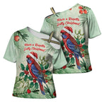 Watercolor Floral Crimson Rosella Cross Shoulder Shirt It’s Aussie Christmas Time! - Aussie Hoodie