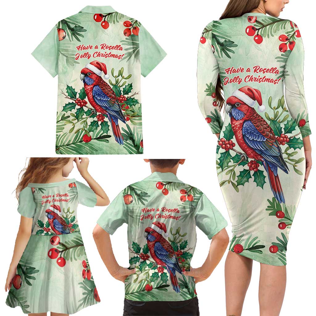 Watercolor Floral Crimson Rosella Family Matching Long Sleeve Bodycon Dress and Hawaiian Shirt It’s Aussie Christmas Time! - Aussie Hoodie
