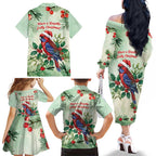 Watercolor Floral Crimson Rosella Family Matching Off The Shoulder Long Sleeve Dress and Hawaiian Shirt It’s Aussie Christmas Time! - Aussie Hoodie