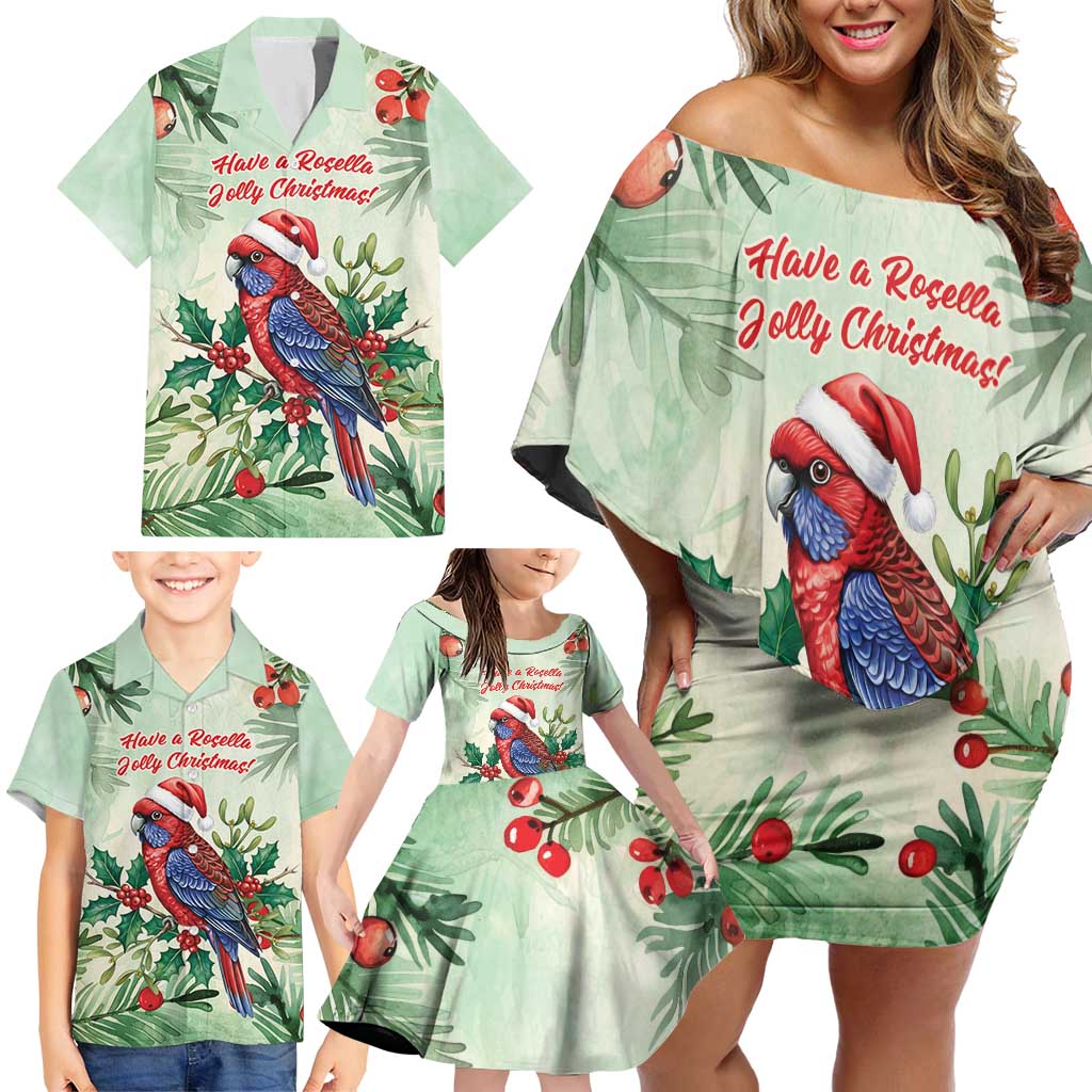 Watercolor Floral Crimson Rosella Family Matching Off Shoulder Short Dress and Hawaiian Shirt It’s Aussie Christmas Time! - Aussie Hoodie