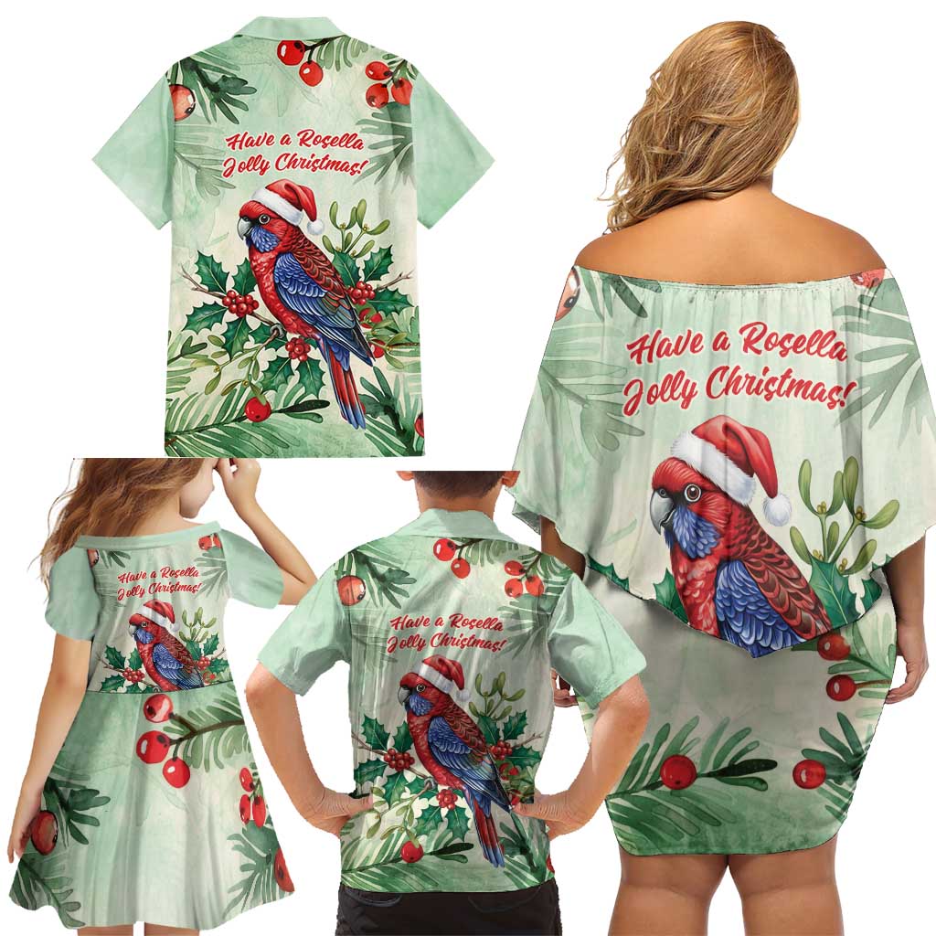 Watercolor Floral Crimson Rosella Family Matching Off Shoulder Short Dress and Hawaiian Shirt It’s Aussie Christmas Time! - Aussie Hoodie