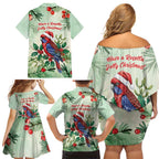 Watercolor Floral Crimson Rosella Family Matching Off Shoulder Short Dress and Hawaiian Shirt It’s Aussie Christmas Time! - Aussie Hoodie