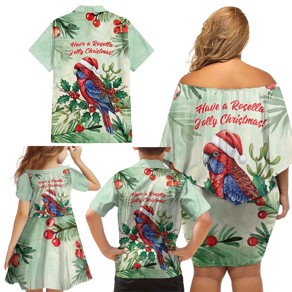 Watercolor Floral Crimson Rosella Family Matching Off Shoulder Short Dress and Hawaiian Shirt It’s Aussie Christmas Time! - Aussie Hoodie
