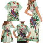 Watercolor Floral Crimson Rosella Family Matching Short Sleeve Bodycon Dress and Hawaiian Shirt It’s Aussie Christmas Time! - Aussie Hoodie